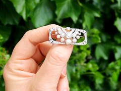 3.51ct Diamond and Pearl, Platinum Brooch – Art Deco – Antique Circa 1930