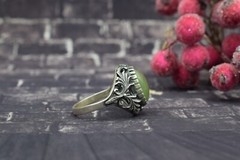 1970s Ukraine Vintage old russian Sterling SILVER 875 Ring stone nephritis jade