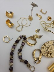 Vintage Gold Tone Costume Jewelry Lot Mixed Materials Wearable Hoops Enamel…