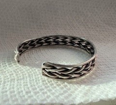 Vintage Silver-Toned Braided Metal Cuff Bracelet 5.5” Adjustable Bangle Style