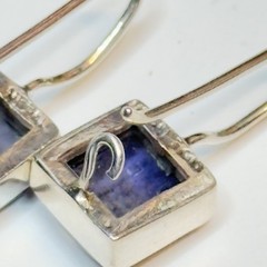 Sterling Amethyst Gemstone Square Cabochon Kidney Wire Vtg earrings 925 Nepal