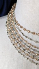 Vintage NECKLACE Clip EARRINGS Jewelry SET Multi Strand Faux Pearl