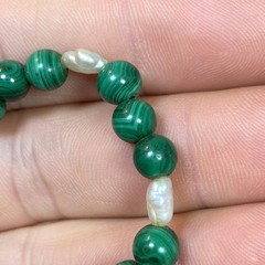 VTG Round Malachite Beads (No Clasp) Fresh Water Pearls Segment Bracelet 6-3/8”