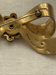 Vintage Coro Signed Script Bow Brooch Pin Gold Tone 1940s 1950s Rhinestone 2.25”