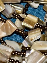 Artisan Natural Long Mother of Pearl Shell Beaded Double Strand Necklace 34″