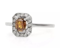 AIG 1.00 Ct Fancy Yellowish Diamond 18k White Gold Halo Ring – RM710