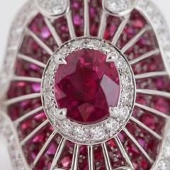 Art Deco Style Ruby & Lab Created Diamond 14k White Gold FN Wedding Gift Ring