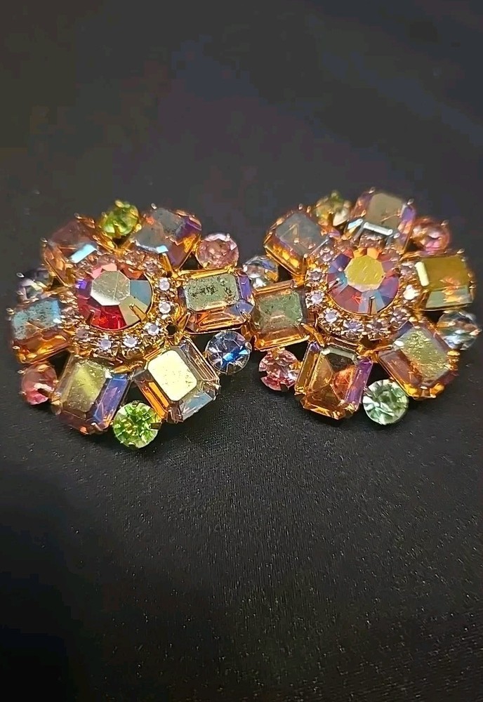 Vintage Graziano Aurora Borealis Clip Earrings