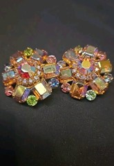 Vintage Graziano Aurora Borealis Clip Earrings