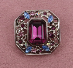 Givenchy Rhinestone Brooch Vintage Pin Purple Blue Faceted Crystal 1.25 in 844f