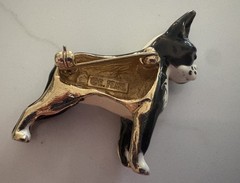 Vintage Erwin Pearl Boston Terrier Brooch Signed RARE 1.25″x1.25″ MINT