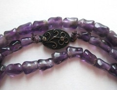 26in VINTAGE CHINESE EXPORT AMETHYST BEAD NECKLACE STERLING SILVER FLOWER CLASP