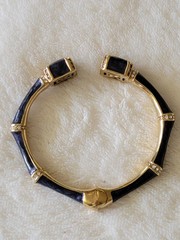 LAUREN G ADAMS DEEP BLUE ENAMEL CRYSTALS BAMBOO BANGLE 18KT GOLD PLATE SMALL