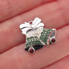 BEAU 925 Sterling Silver Vintage Enamel Christmas Bell Mini Charm Pendant