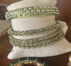 VTG Estate Lot Of 7 Green Bracelets – Stone, Clamp, Rhinestone, Bangles