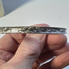 Vintage Marathon 925 Sterling Silver Etched Leaf Pattern Hinged Bangle Bracelet
