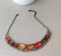 Vintage Multi-Color Rhinestone Statement Necklace, 18″
