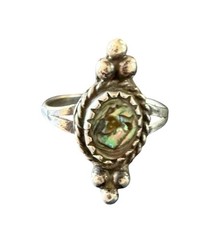 Vintage Sterling Silver Ring Abalone Shell Oval Stone Size 8