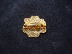 Vintage Cherry Blossom Cloisonne Black & White Enamel Gold Tone Scarf Clip