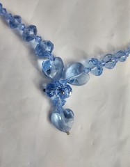 Vintage Beaded Necklace Light Blue Faceted Beads Hearts Magnetic Clasp Jewelry