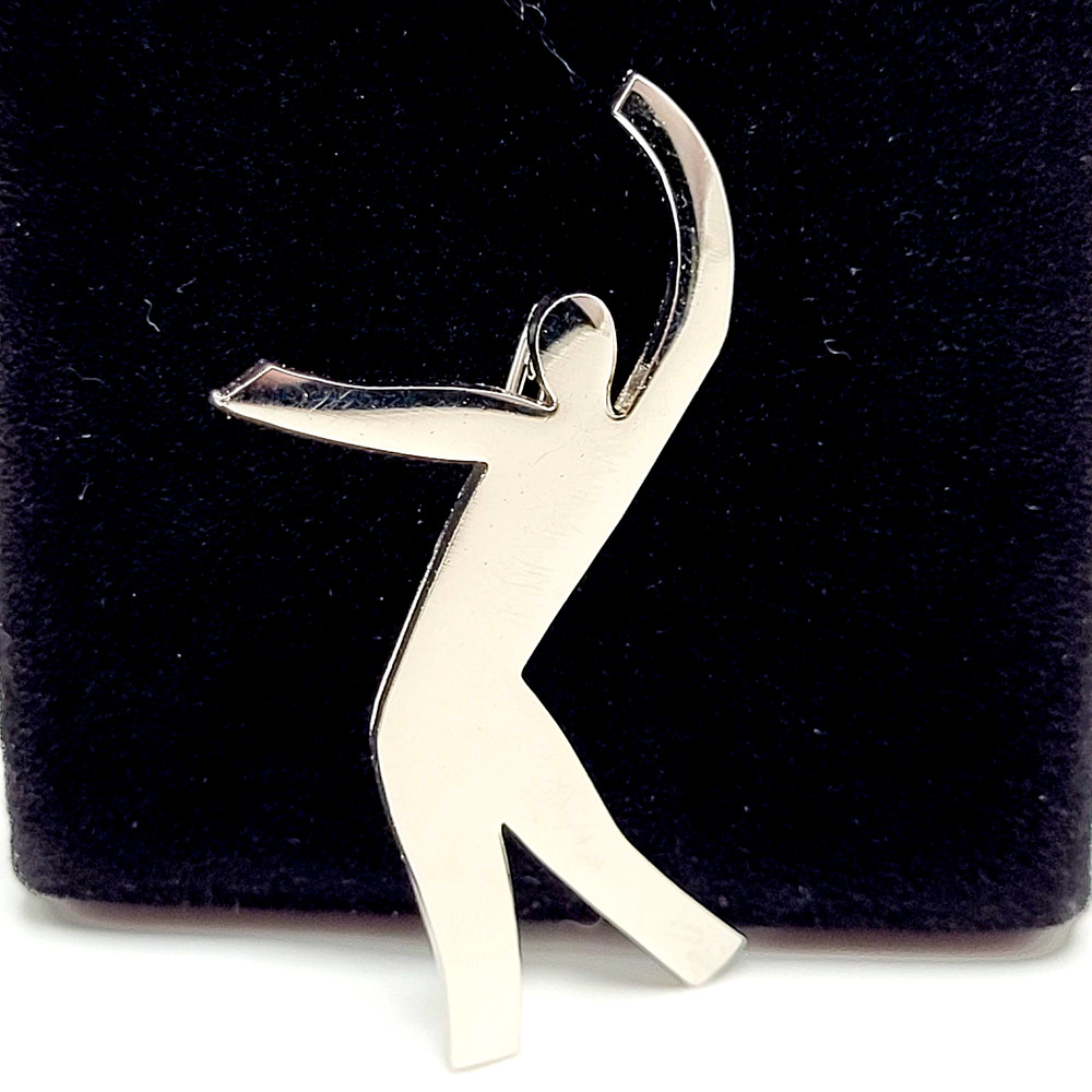 Modern Abstract Dancer Brooch Silver Tone Minimalist Silhouette 1990s Figure Pin