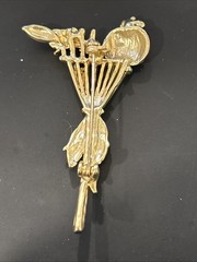 Harvest Brooch Autumn Pin Fall Gold Tone Rake Enamel Pumpkin Corn Leaf Vintage