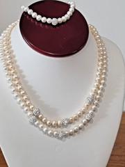 Vintage Sterling Silver Cultured Pearl Crystal Rondelle Necklaces Bonus Bracelet