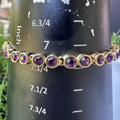 VTG Tennis Style Bracelet 7.25 Fold-Over Clasp Purple Crystals Yellow Gold Plate