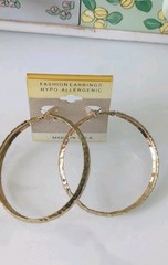 VTG Goldtone Metal Hoop Texture Pierced Earrings Hypo Allergenic Jewelry USA