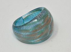 Murano Art Glass Wide Dome Cocktail Ring Blue Gold Chunky Sz 7