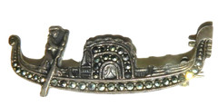 Vintage 800 Silver Italian Venetian Gondola Marcasite pin brooch 43 mm Used