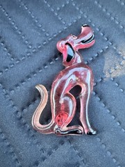 Vintage Pink/Red/Black Plastic Cartoon Hound Dog Brooch Retro Style Foxhound Pin