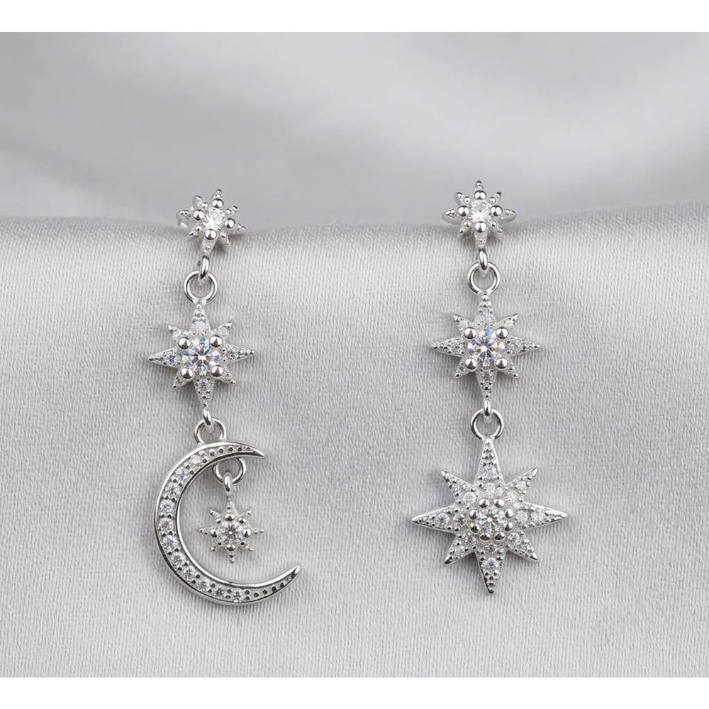 25 Sterling Silver Celestial Moon Star Drop Earrings Dangle