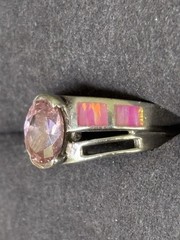 VTG Estate Ring Pink Topaz Rhinestone Inlay Pink Stones Marked 950 C Sz 6 Silver