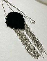 Vintage Artisan Pale Yellow Crystal Rhinestone Pendant Necklace Chain Fringe
