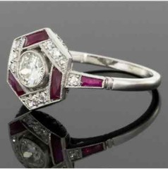 Art Deco Style 2Ct Lab Created Diamond & Ruby Engagement 14K White Gold FN Ring