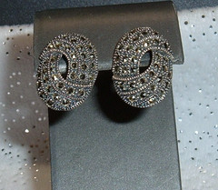 Vintage Sterling Silver Oval Maracite Post Earrings 7/8 inch