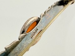 Vintage Sterling Silver Dragons Breath Glass Bar Pin Leaves Motif Brooch 2.25 In