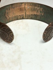Art Nouveau Style Vintage Solid Copper Cuff Bracelet With Grapes & Leaves Design