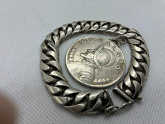Vintage Mexican 925Silver Cuban Curb Link Bracelet 1930s-1940s With Panama Medal