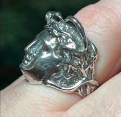 Vintage Greek God Hermes Roman God Mercury Sterling Silver 3D Face Head Ring