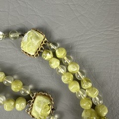 Vintage Necklace Earring Set Lime Green Marbled Lucite Double Strand Clip On