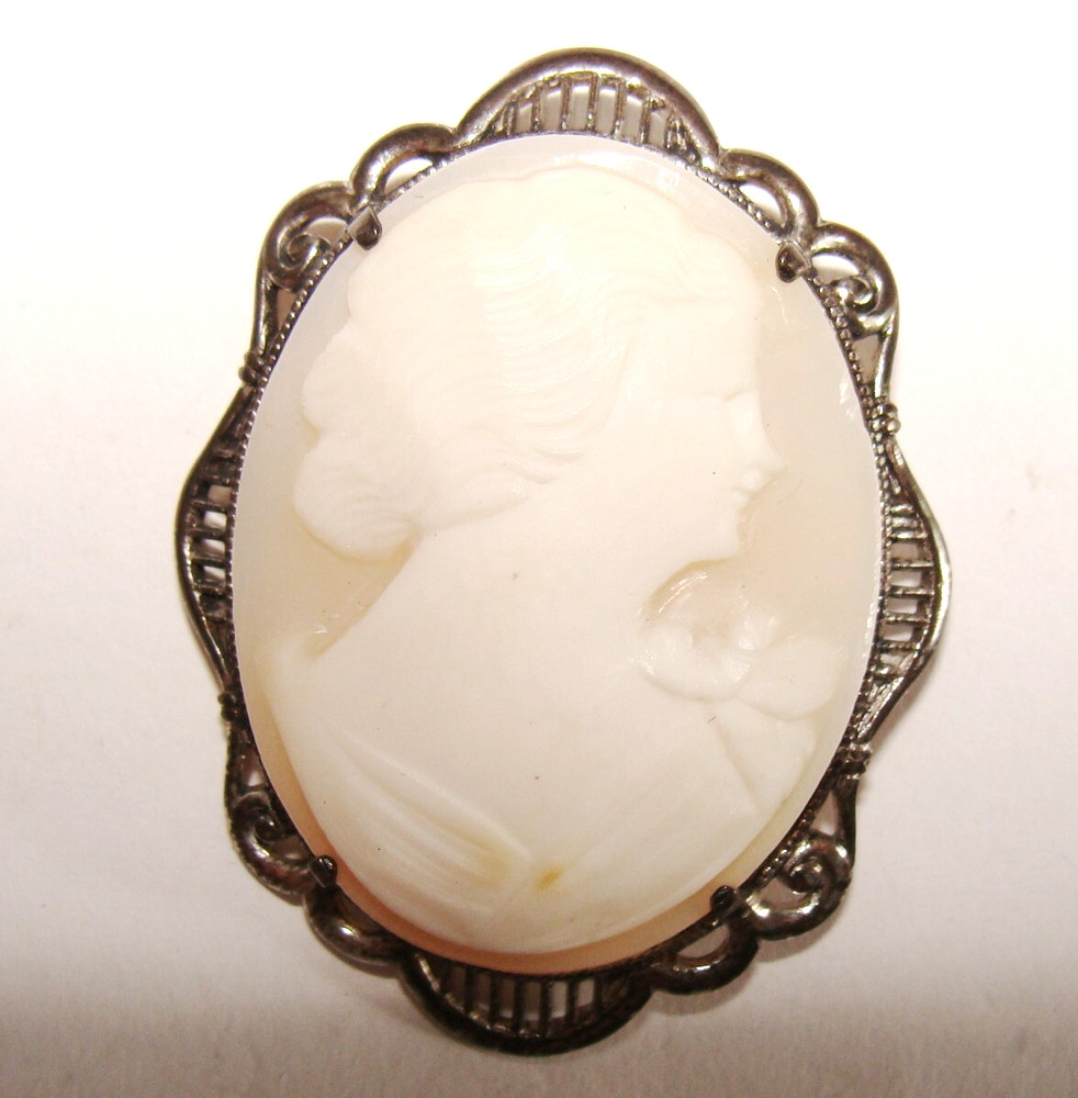 Vintage Harwood 6.1g Sterling Silver Carved Shell Cameo Brooch Pin 37mm x 30mm