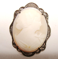 Vintage Harwood 6.1g Sterling Silver Carved Shell Cameo Brooch Pin 37mm x 30mm