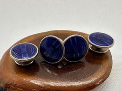 Vintage Baer & Wilde Kum-A-Part Blue Enamel Dress Studs Shirt Buttons Set of 4