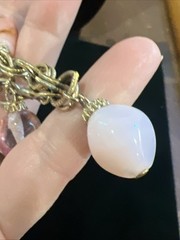 Vintage Unsigned Gold Tone Pink Art Glass Charm Horse Fob Bracelet 1960’s