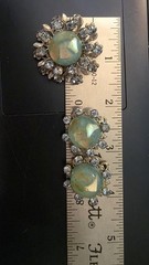 Vintage Cabochon Brooch Pin Earring Set Blue Green Artsy Stone Rhinestones