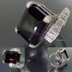 Purple 29.32ct Large Siberite Tourmaline & Shiny White Diamond Ring 925 Silver