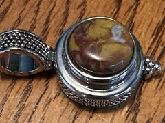Vintage Round Silver Tone Caramel Brown Swirled Cabochon Pendant 1 3/4”