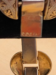 Vintage Toledo Damascene Bracelet Gold Black Silver Inlay W/ Safety Chain